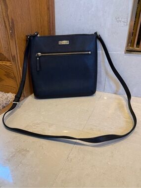Kate Spade Black Saffiano Leather Crossbody Purse Gold Plaque Hardware